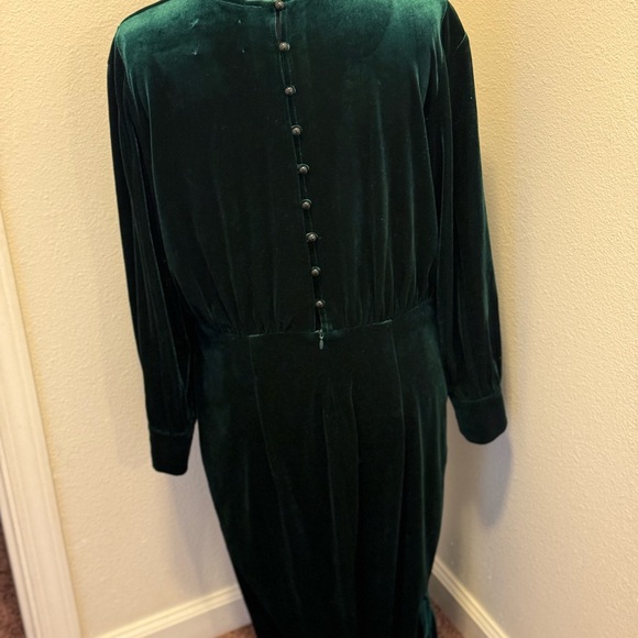 The Linen Atelier Green Cara Velvet Velour Maxi Dress Gown Side Slit L $150 - Picture 8 of 11